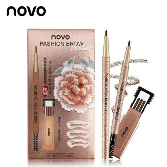 No.5146 Novo Fashion Brow Natur ดินสอเขียนคิ้ว โนโว แบบหมุน มีแปรงปัดคิ้วในตัว แพคสุดคุ้ม!!! พร้อมไส้ดินสอเปลี่ยน 3 แท่ง + บล๊อกคิ้ว 3 ชิ้น ขายเครื่องสำอาง NOVO ราคาถูก
