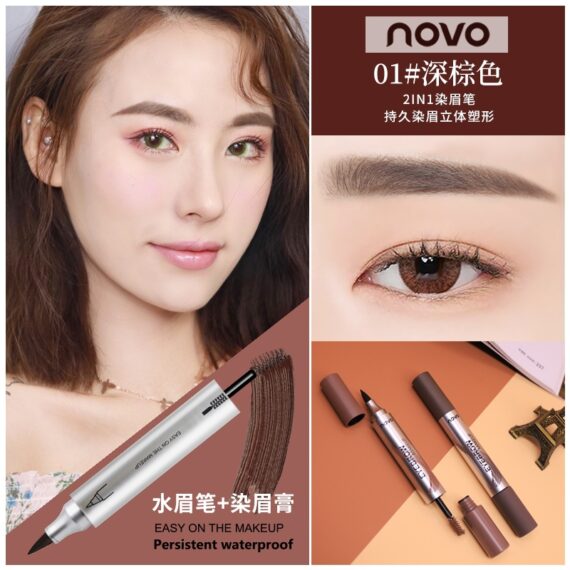 ที่เขียนคิ้วสองหัว Novo 5271 Brow Artist Tattoo Tint Eyebrow มาสคาร่าคิ้วและเจลเขียนคิ้วในแท่งเดียวกัน สีติดทนนานตลอดวัน มอบคิ้วสวยดูเป็นธรรมชาติ NOVO 5271